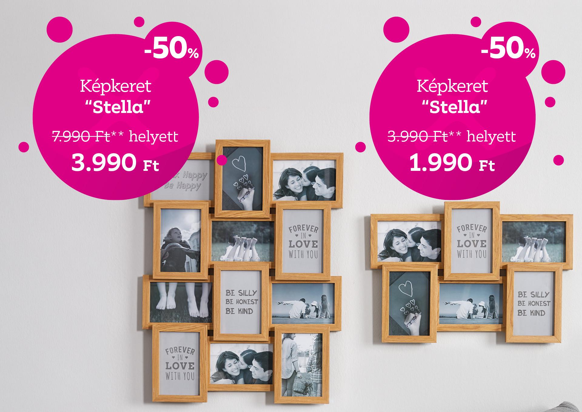 Stella képkeret két méretben: 3990 forint helyett 1990 forint vagy 7990 forint helyett 3990 forint, kedvezmény mértéke 50%