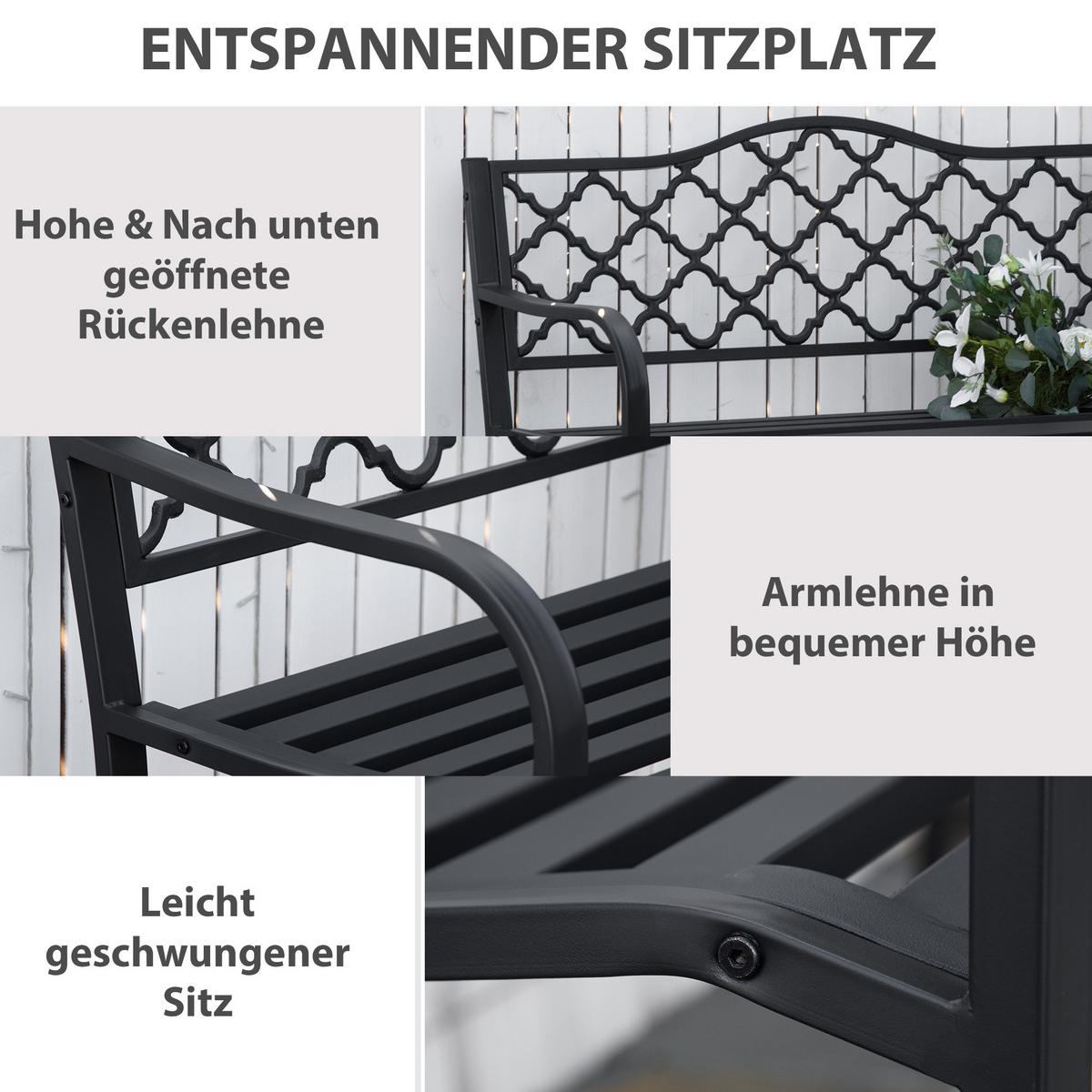 GARTENBANK, 2-Sitzer, bis 240 kg, 128 x 58,5 x 89 cm, Gusseisen, Schwarz - Schwarz, Metall (58.5/89/128cm) - Outsunny