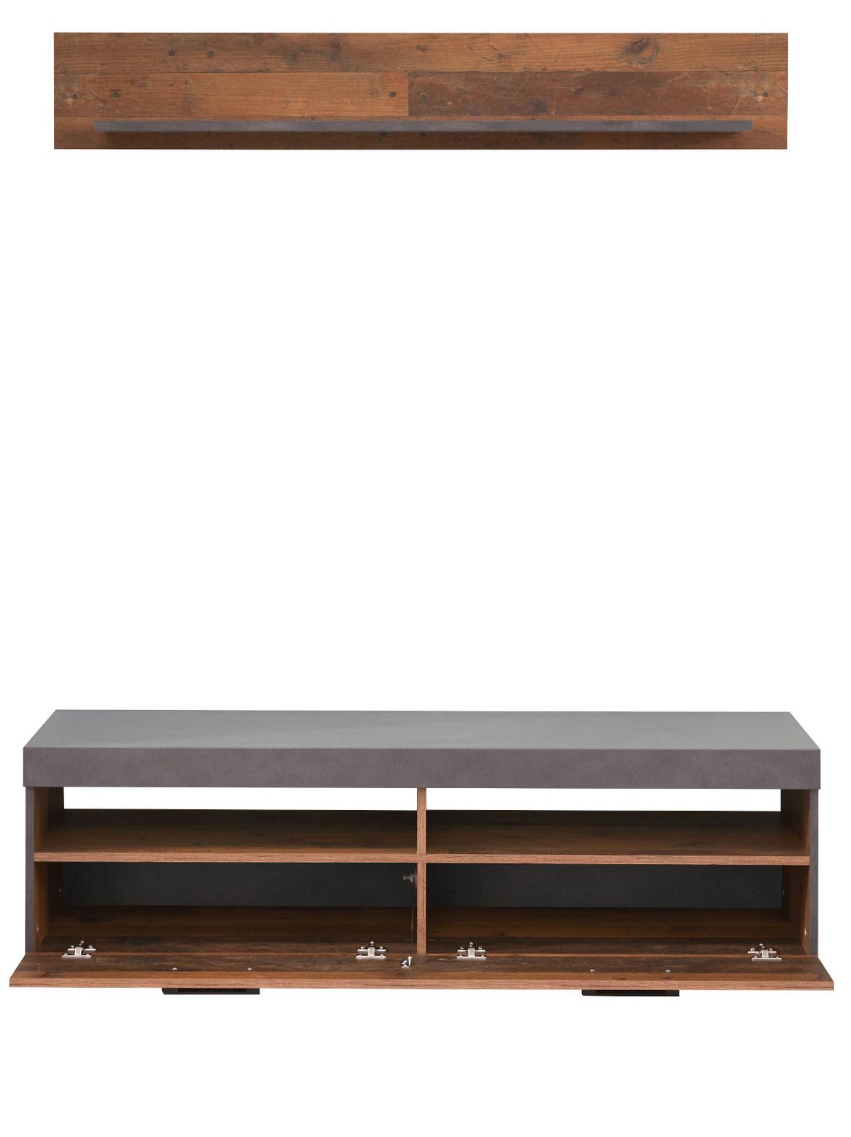 TV-LOWBOARD Used Wood Altholz Dekor mit Grau, Set inklusive Wandregal 140 cm - Silberfarben/Schwarz, Holzwerkstoff/Kunststoff (139/41/40cm) - Top.Furn