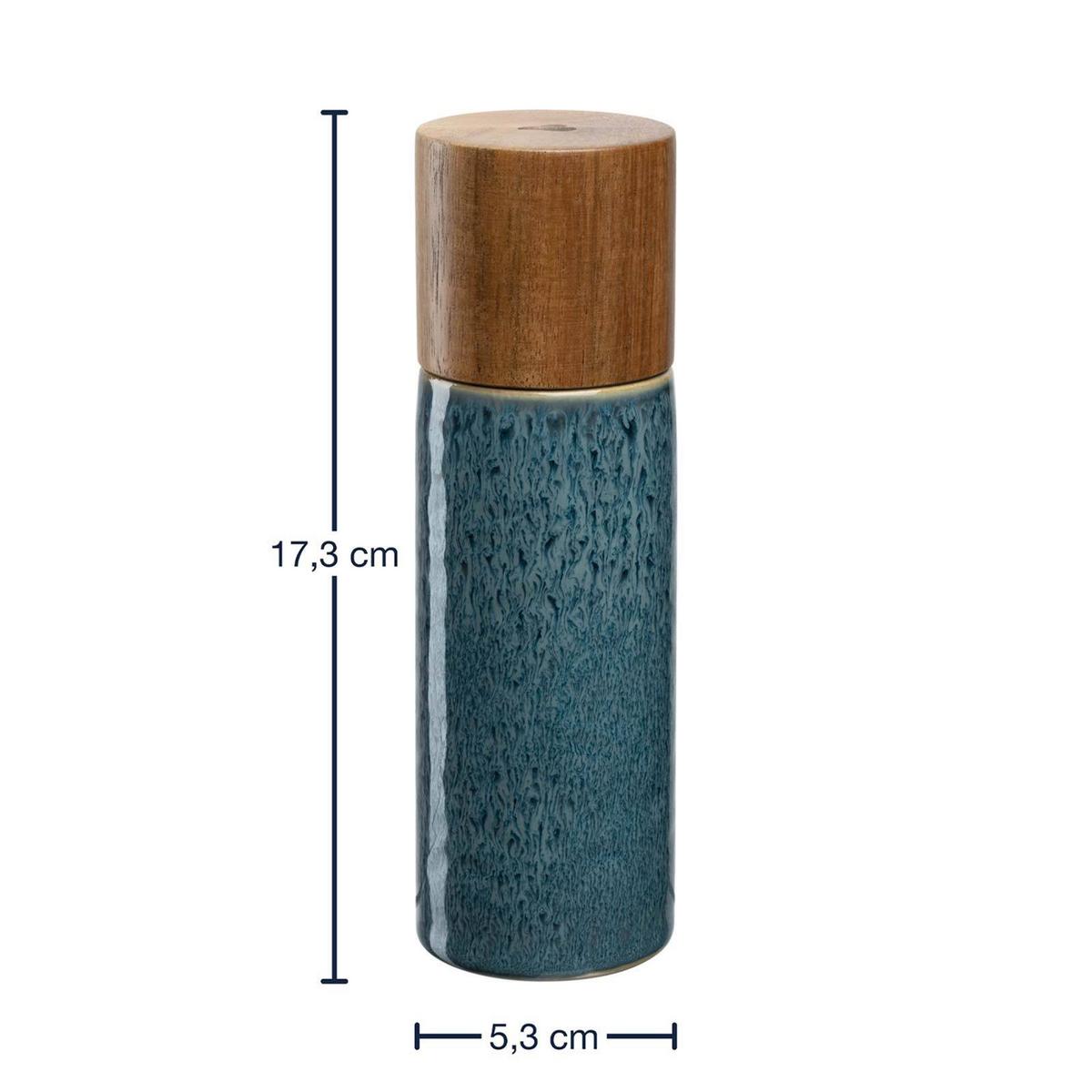 GEWÜRZMÜHLE MATERA blau 17 cm - Blau, Keramik/Holz (5.3/17.3/5.3cm) - Leonardo Living