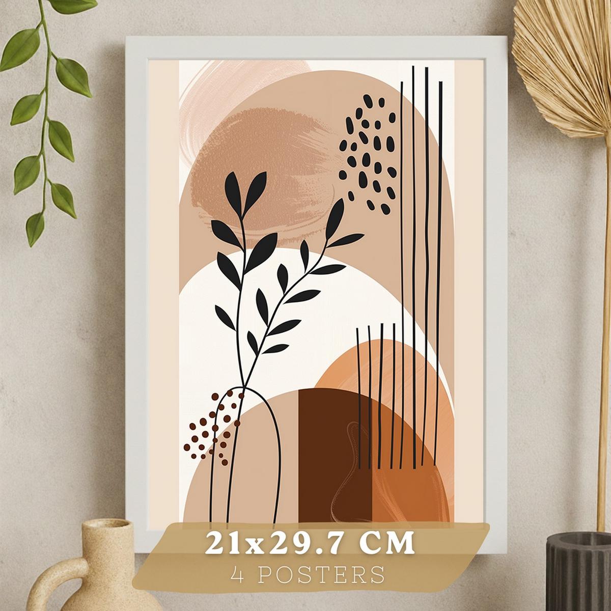 POSTER 4er Kunstdruck-Set Wandbilder Botanisch Abstrakt modern Wohnzimmer Deko, Schlafzimmer, Küche, Badezimmer Weißer Rahmen A3 - Weiß, Papier (29.7/1/42cm) - Nacnic