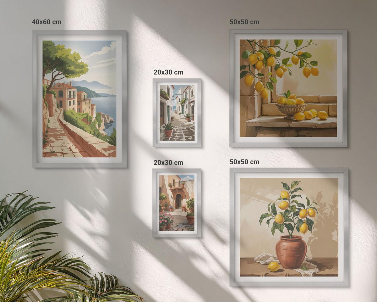 BILDER SET 5er Set - 50x50 cm & 20x30 cm & 40x60 cm Silberner Rahmen - Hütten am Bergsee Łódź - Silberfarben, Kunststoff (40/60cm) - TULUP