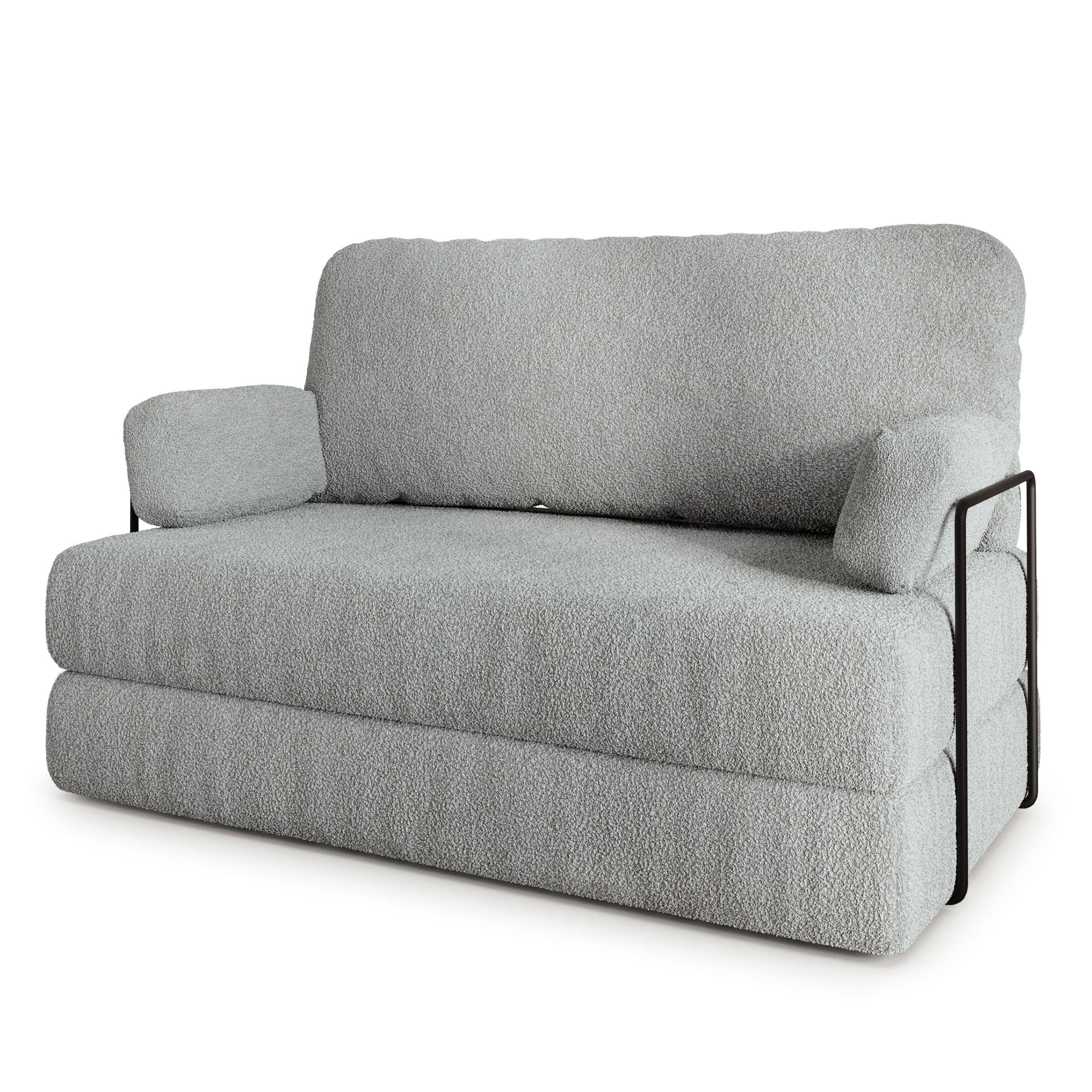 BETTSOFA KESTE aus Schaumstoff Bucle-Stoff Hellgrau Schlaffunktion - Hellgrau, Textil (140/86/60cm) - MASSENO