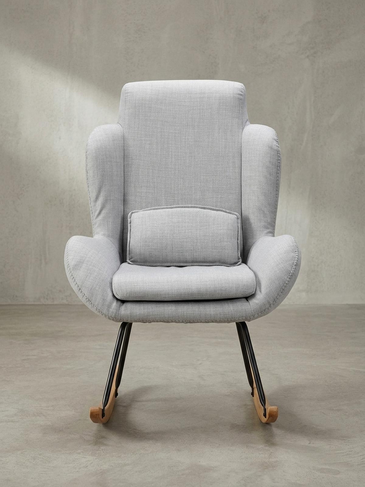SCHAUKELSTUHL Gummibaumholz Hohe Lehne Abnehmbare Polsterung LAVANT, Anthrazit 75x88x110 cm - Anthrazit/Schwarz, Holz/Textil (75/110/88cm) - KADIMA DESIGN