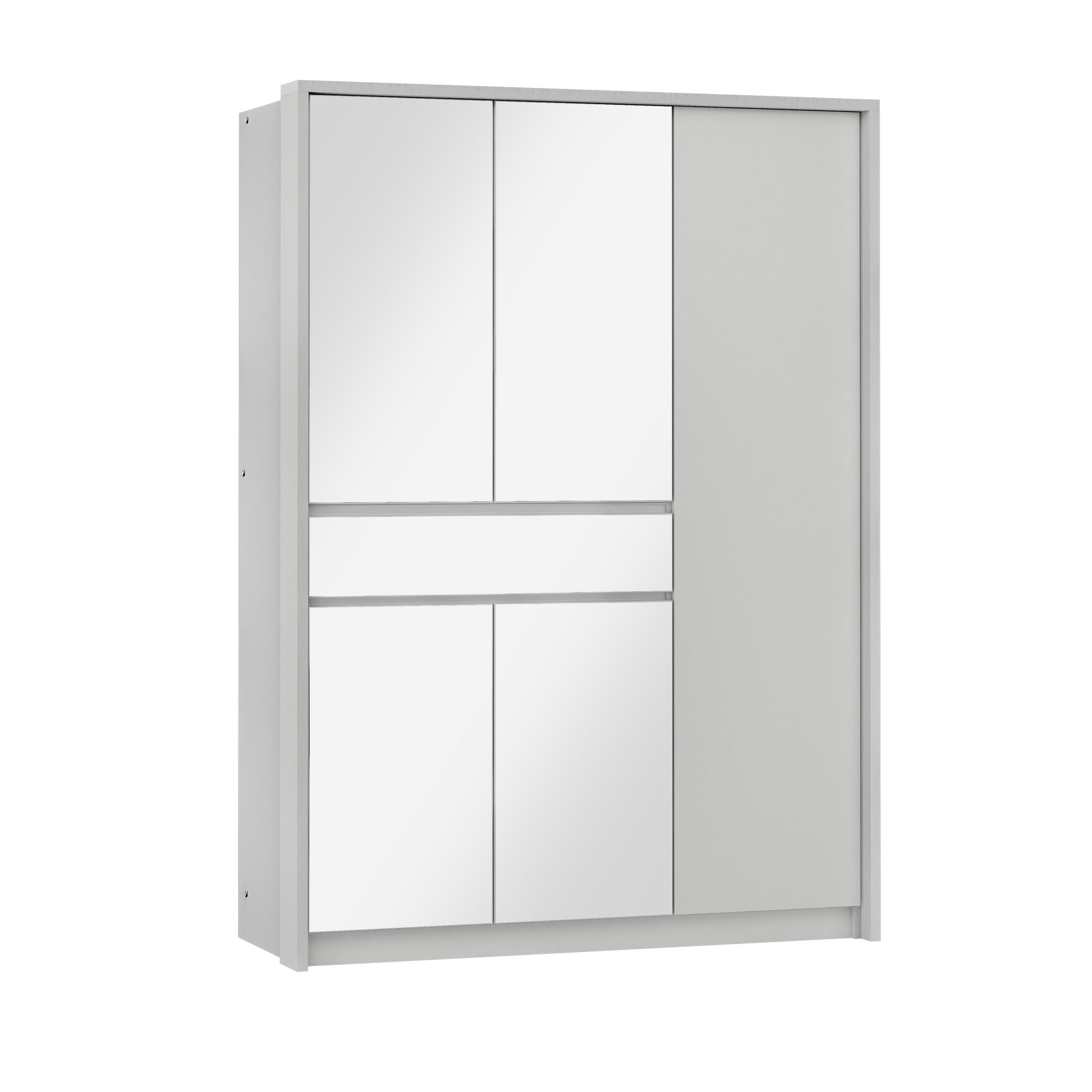 SCHWEBETÜRENSCHRANK RUMBLE 151/217/65 cm 2-türig mit Spiegel Weiß - Weiß, Holzwerkstoff (151/217/65cm) - MASSENO