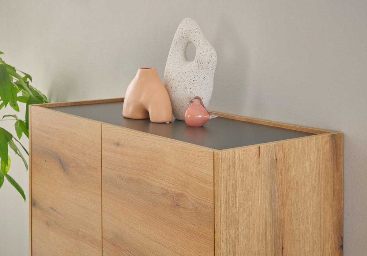 HIGHBOARD Evoke Eiche, Grau, 100 x 120 cm, Kommode 4-türig 8 Fächer - Eichefarben/Schwarz, Holzwerkstoff/Kunststoff (100/120/40cm) - Furn.Design