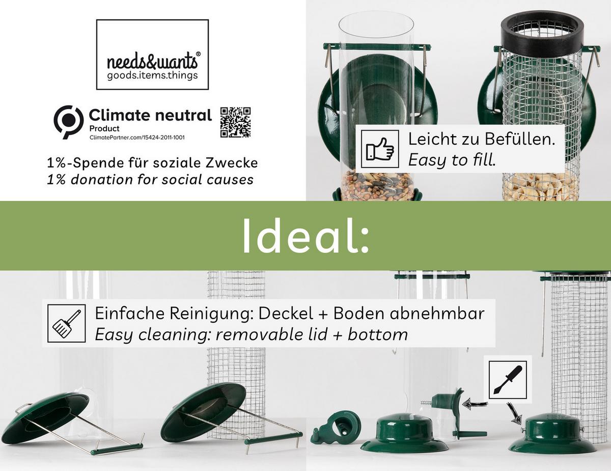 VOGELFUTTERSPENDER 2er Set aus Metall & Edelstahl - Grün, Metall (10/22.5/10cm) - needs&wants
