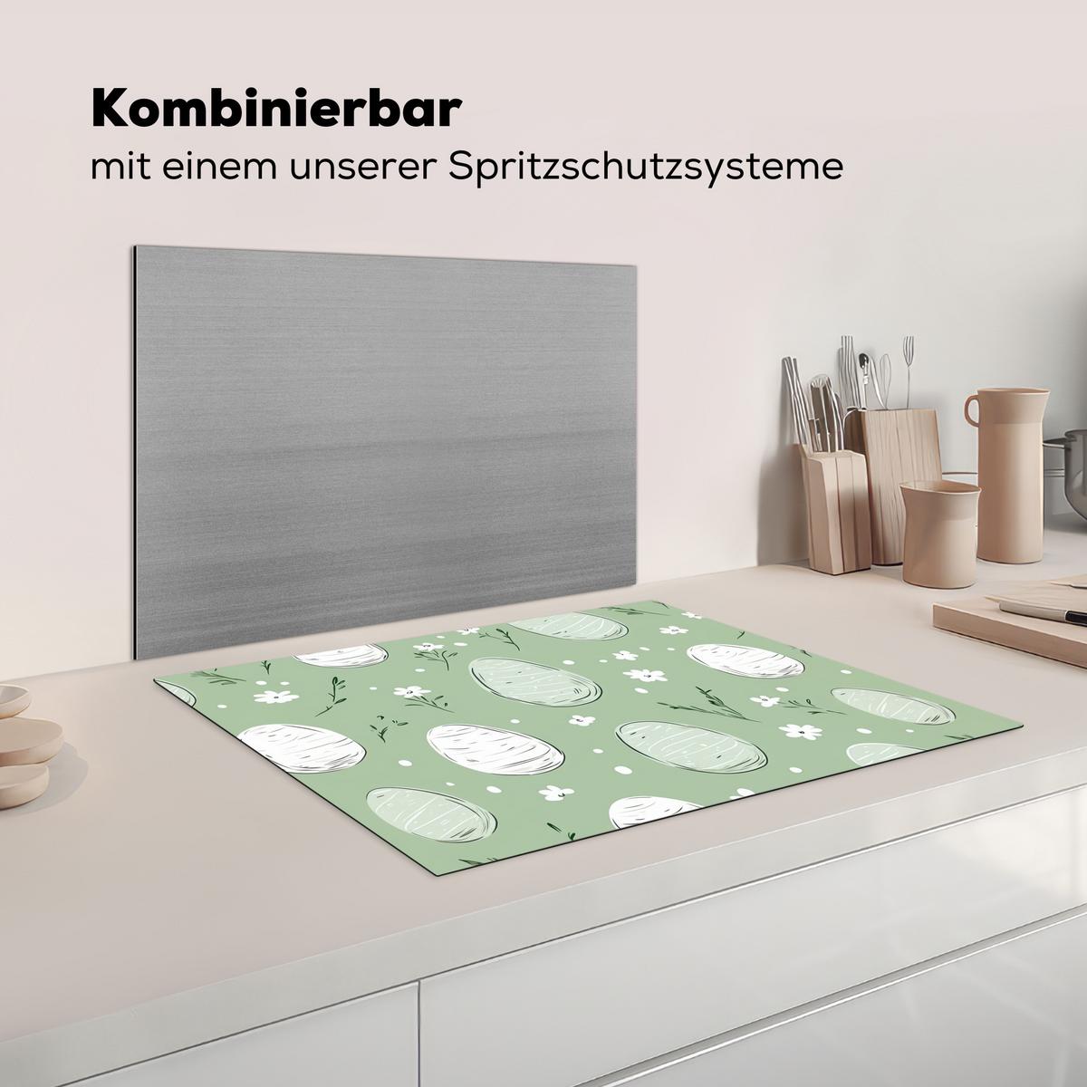 HERDABDECKPLATTE Grün - Eier - Muster Induktionsmatte 71x52 cm - Waldgrün, Kunststoff (71/52/0.2cm) - MuchoWow