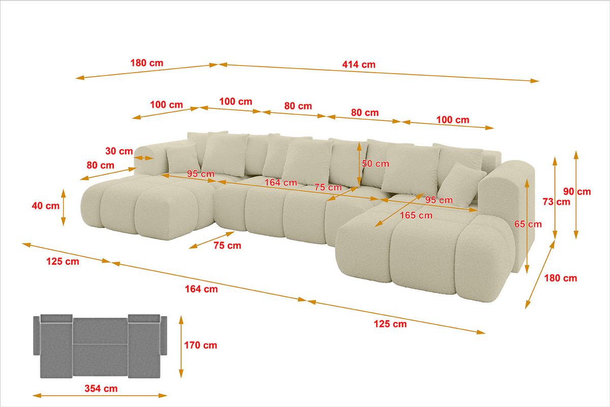 WOHNLANDSCHAFT CLOUD-U-v1 405x185x90 Beige Bouclé - Beige, Holzwerkstoff/Kunststoff (405/90/185cm) - ALTDECOR