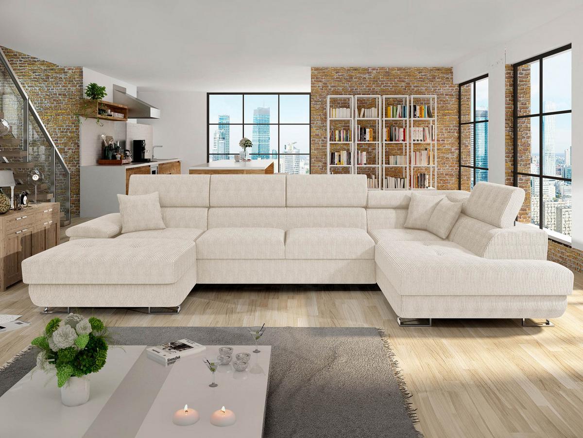 WOHNLANDSCHAFT Cotere Bis Cord, Seite: Rechts - Beige, Holz (202/91/345cm) - MIRJAN24