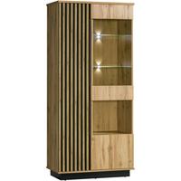 VITRINE Lamelo mit 2 Türen, Glastür & Einlegeböden, ohne LED, 90 cm, Eiche Wotan - Eiche Wotan, Holzwerkstoff (90/194/40cm) - Beautysofa