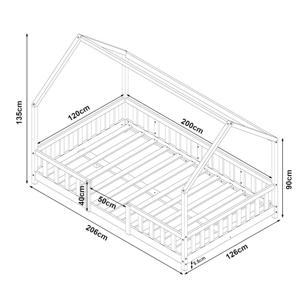 HAUSBETT Sisimiut - Hellgrau/Weiß, Holz (120/200cm) - [en.casa]
