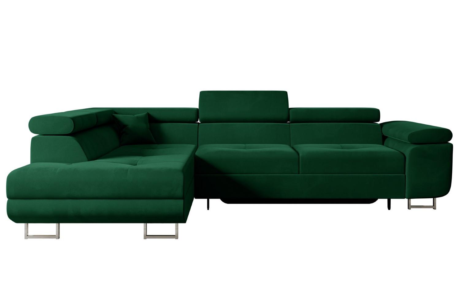 ECKSOFA mit Schlaffunktion und Bettkasten GUSA-L 272x202x107 cm Grün Velours - Silberfarben/Grün, Holzwerkstoff/Textil (202/272cm) - ALTDECOR
