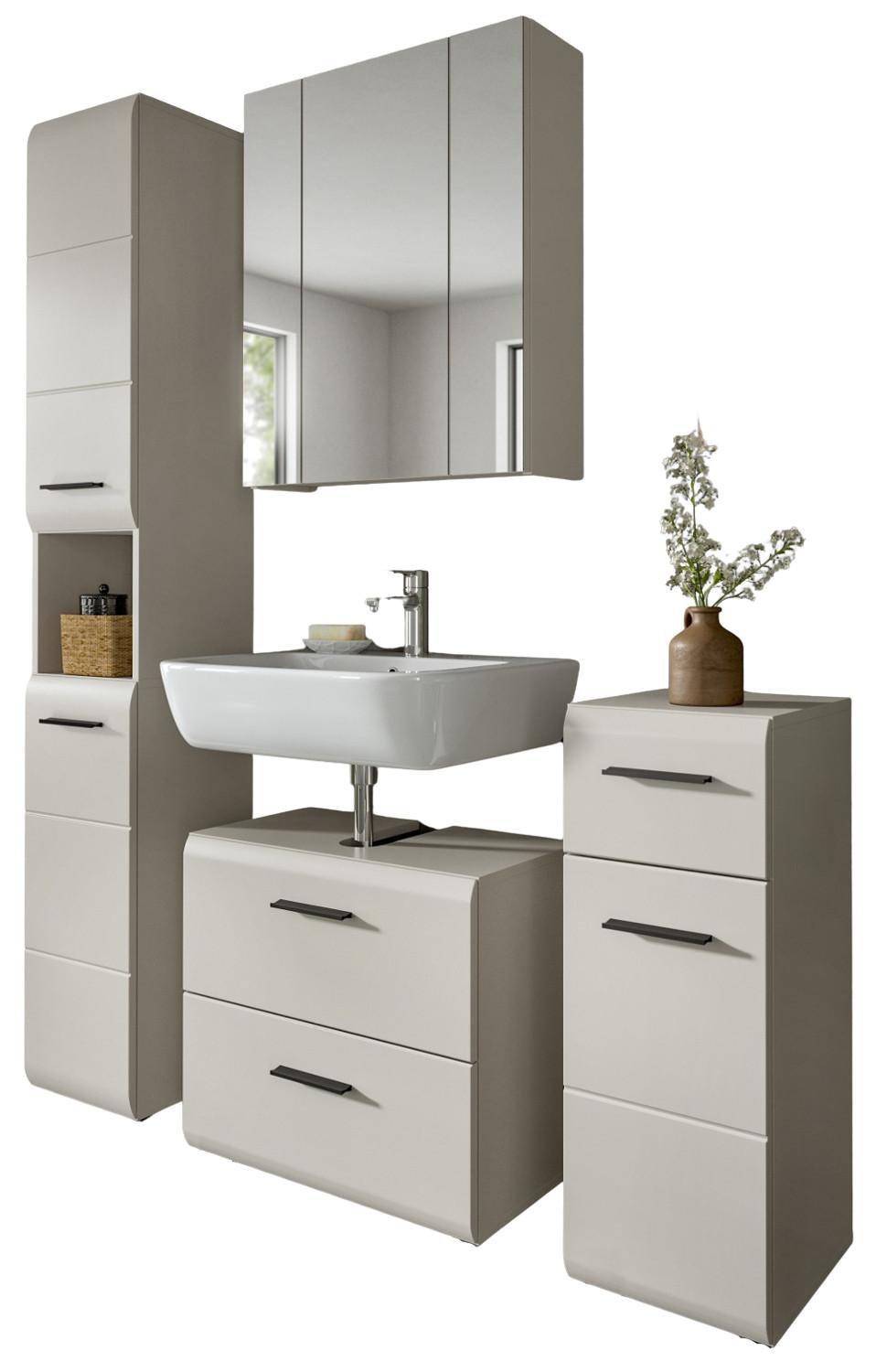 BADMÖBEL-SET Kaschmir 150 cm 4-teilig, Komplettset in modernem Design - Kaschmir/Schwarz, Glas/Holzwerkstoff (150/185/30cm) - Inn.Furn