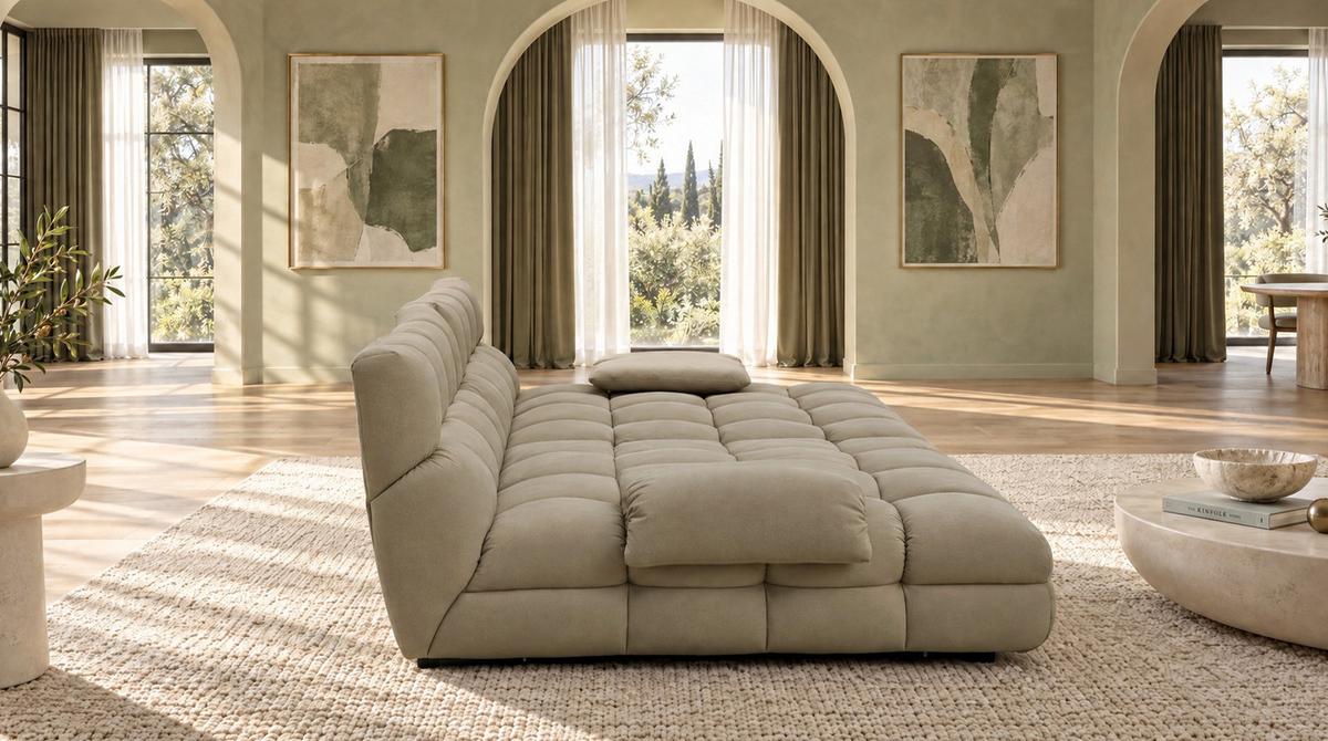 BIG SOFA AMIA Taupe Velvet - Taupe/Schwarz, Kunststoff/Textil (290/86/178cm) - KAWOLA