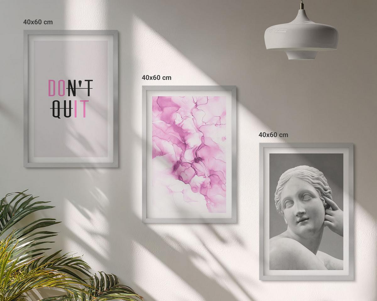 BILDER SET 3er Set - 40x60 cm Silberner Rahmen - Abstrakte Aquarellskulptur - Silberfarben, Kunststoff (40/60cm) - TULUP
