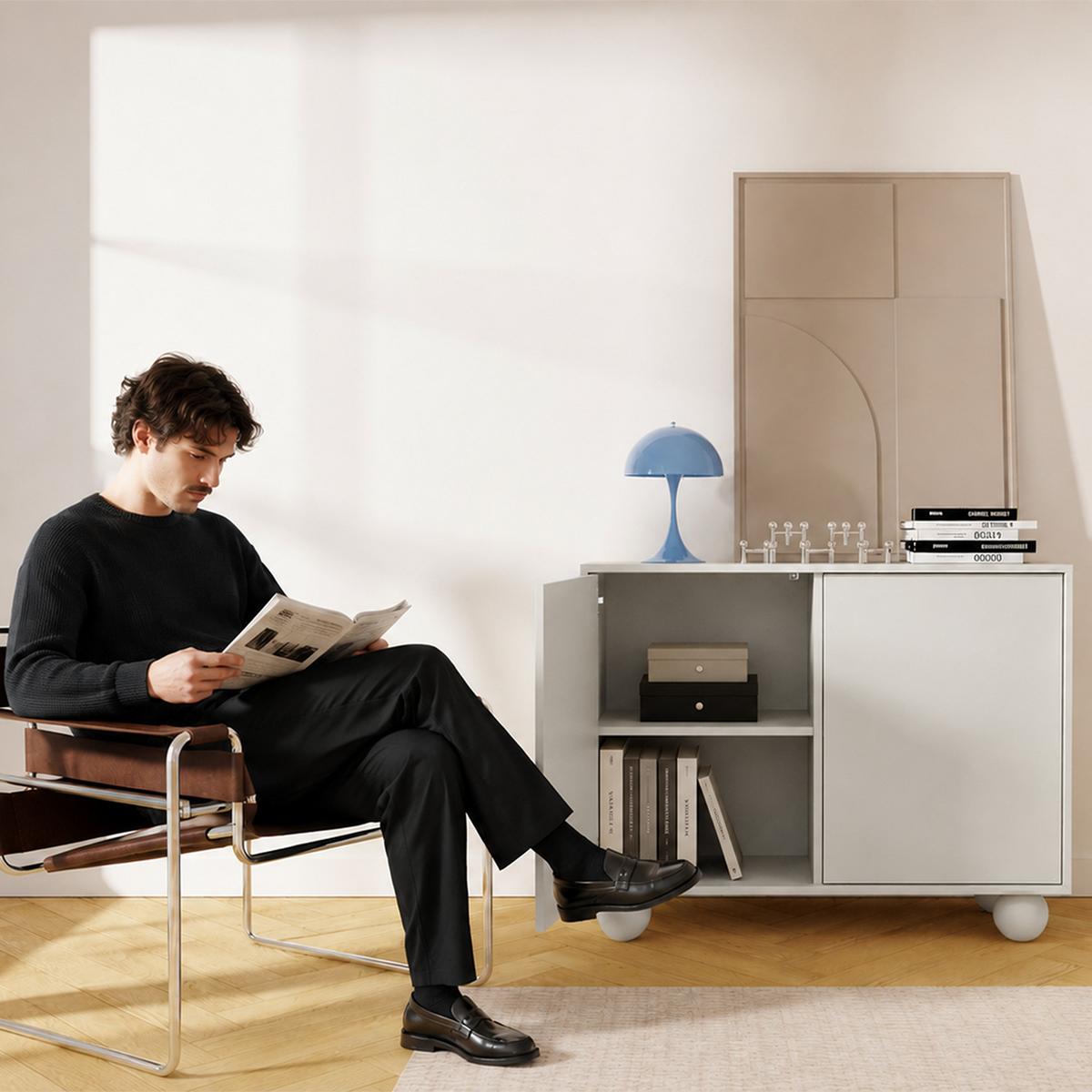 KOMMODE Adel mit 2 Türen und runden Füßen, 104 cm, Griffloss, Weiß - Weiß, Holzwerkstoff (104/81/38cm) - Beautysofa