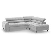 ECKSCHLAFSOFA Vinni Hellgrau, Chenille-Stoff, rechts - Hellgrau, Textil (265/205cm) - Beautysofa