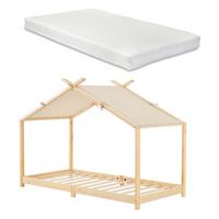 HAUSBETT Brome mit Matratze - Naturfarben, Holz/Textil (90/200cm) - [en.casa]