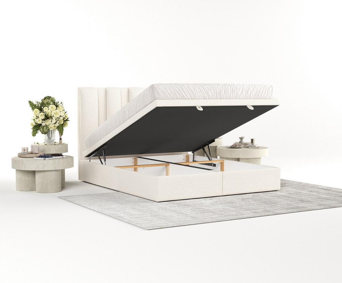 POLSTERBETT Orta mit Stauraum 180/200 cm Creme im Alta Stoff - Creme/Schwarz, Holz/Holzwerkstoff (180/200cm) - AltaBeds