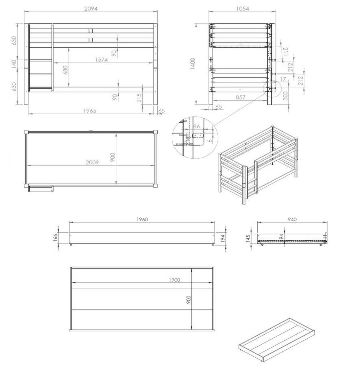 ETAGENBETT Karolina 210x140x105 aus Massivholz in natur - Kieferfarben, Holz (90/200cm) - 58aufmkessel