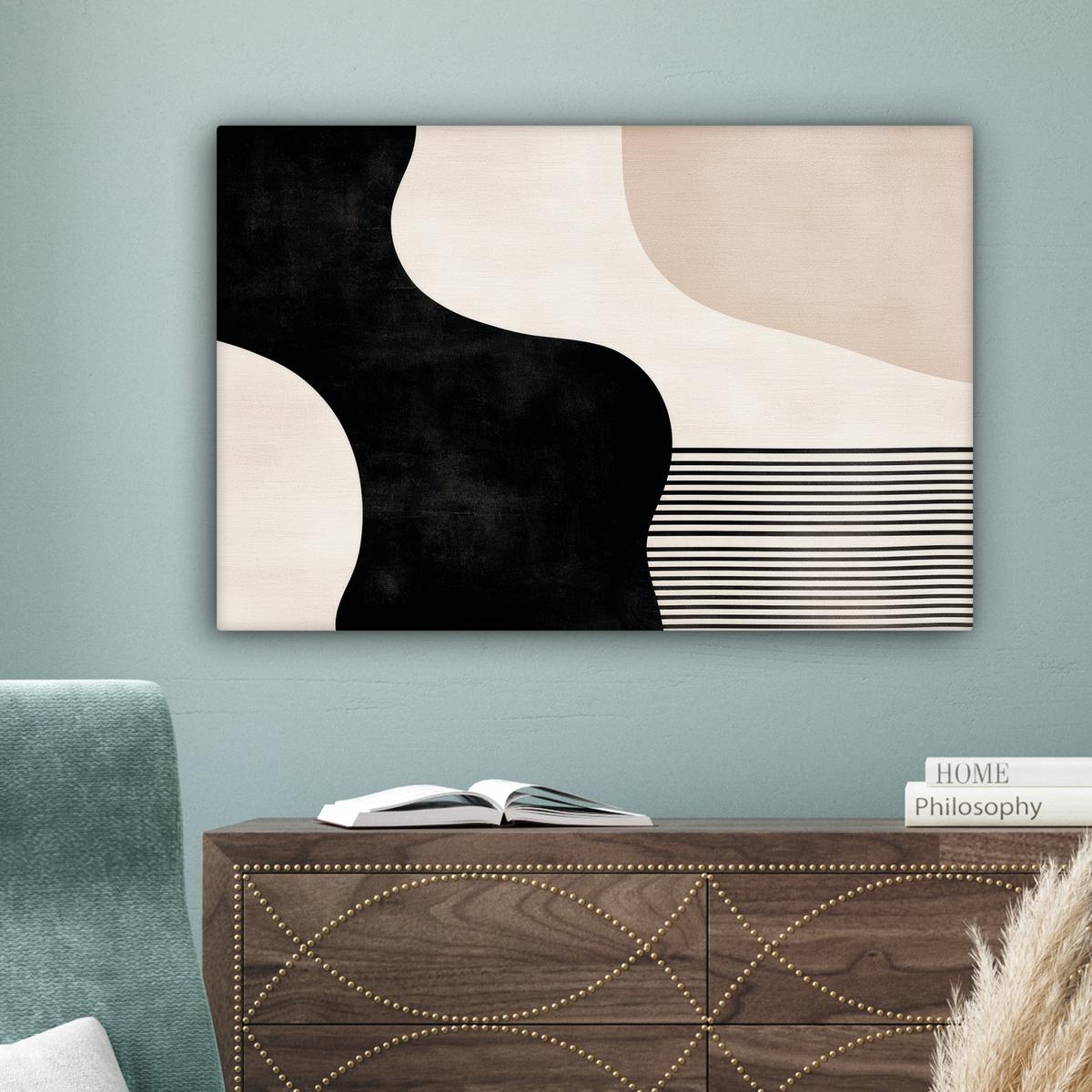 LEINWANDBILD Abstrakt - Japandi - Beige - Modern Gemälde 60x40 cm - Schwarz, Textil (60/40cm) - MuchoWow