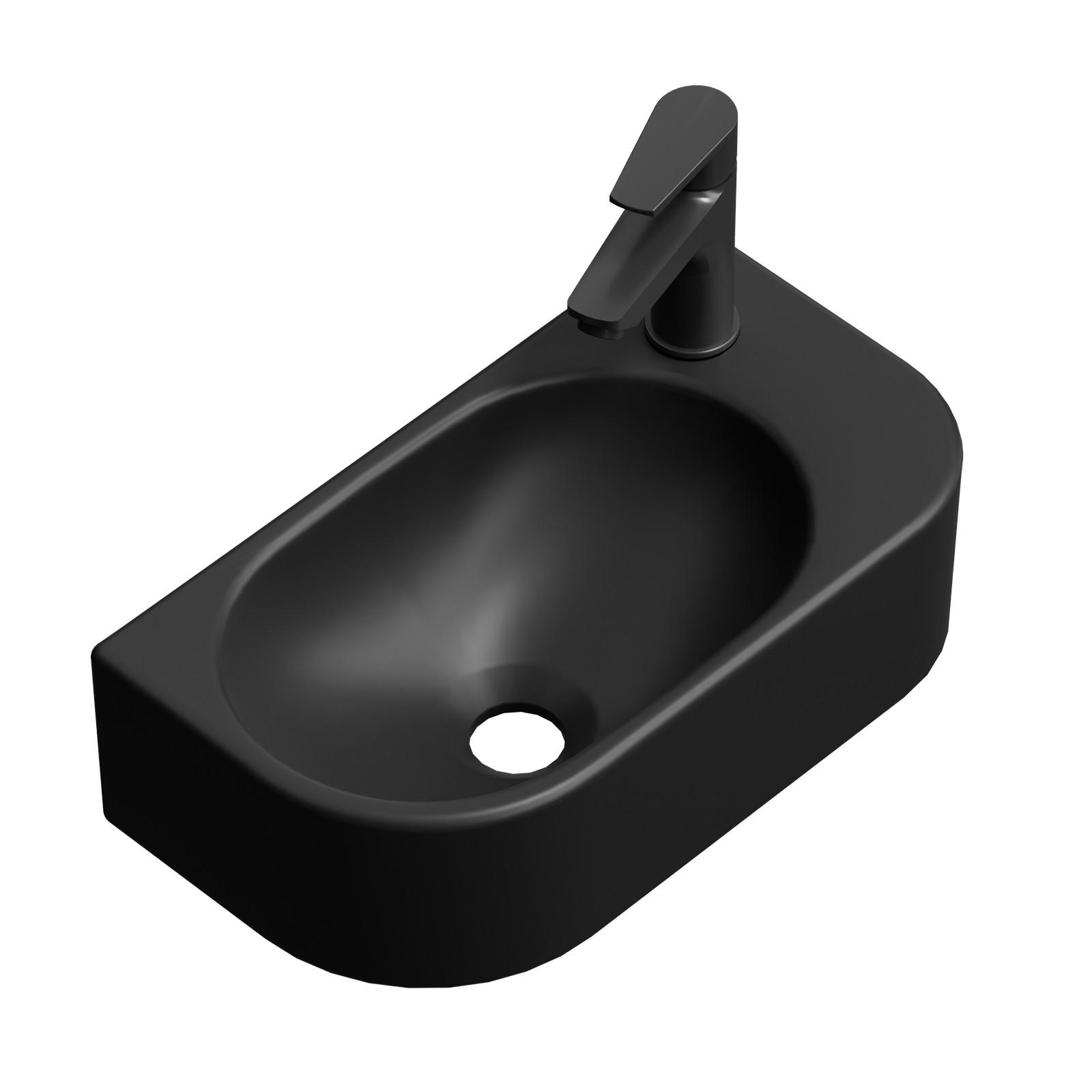 WASCHBECKEN Abgerundete Ecken Hahnloch rechts mattschwarz 40 / 21,5 / 12 cm - Schwarz, Keramik (40/12/21.5cm) - EMKE