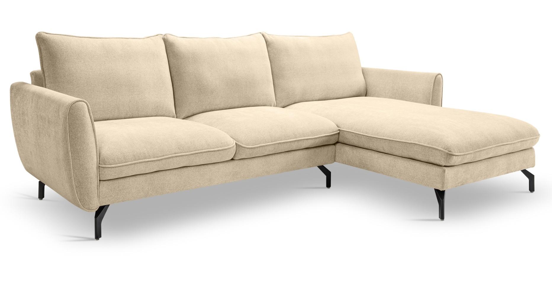 SOFA beige Webstoff 259 x 167 cm, Ecksofa 5-Sitzer, L-Sofa Ottomane rechts - Beige/Schwarz, Holz/Textil (259/167cm) - Inn.Furn