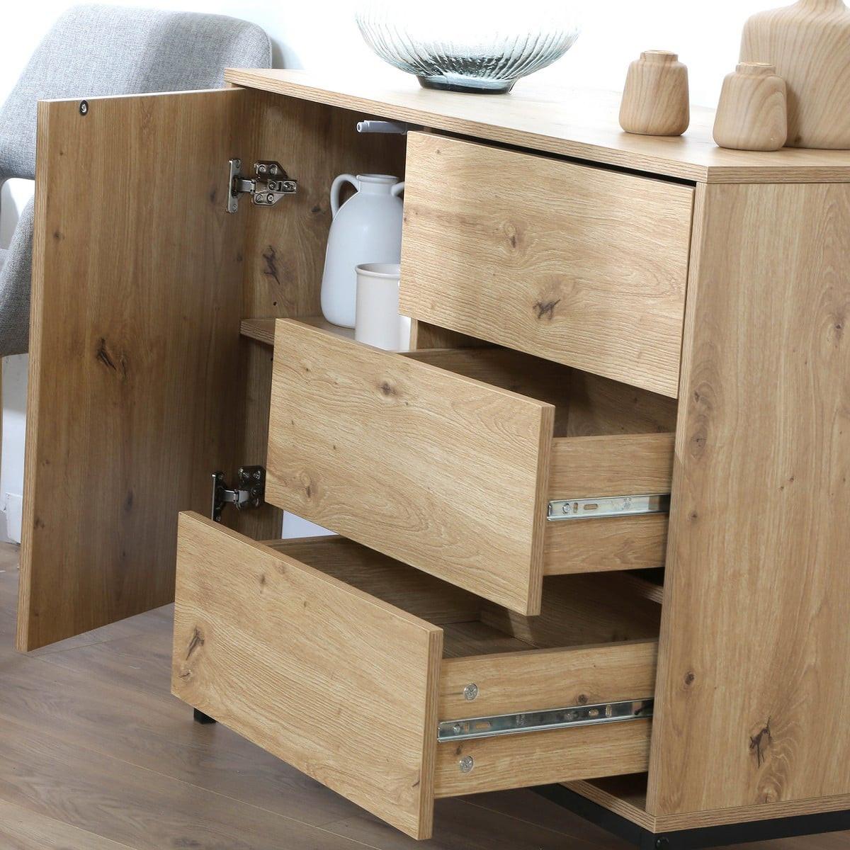 KOMMODE 1 Tür 3 Schubladen Eiche-Dekor FSC-zertifiziert 40/80/90 cm - Eichefarben, Holzwerkstoff (90/80/49.5cm) - Calicosy