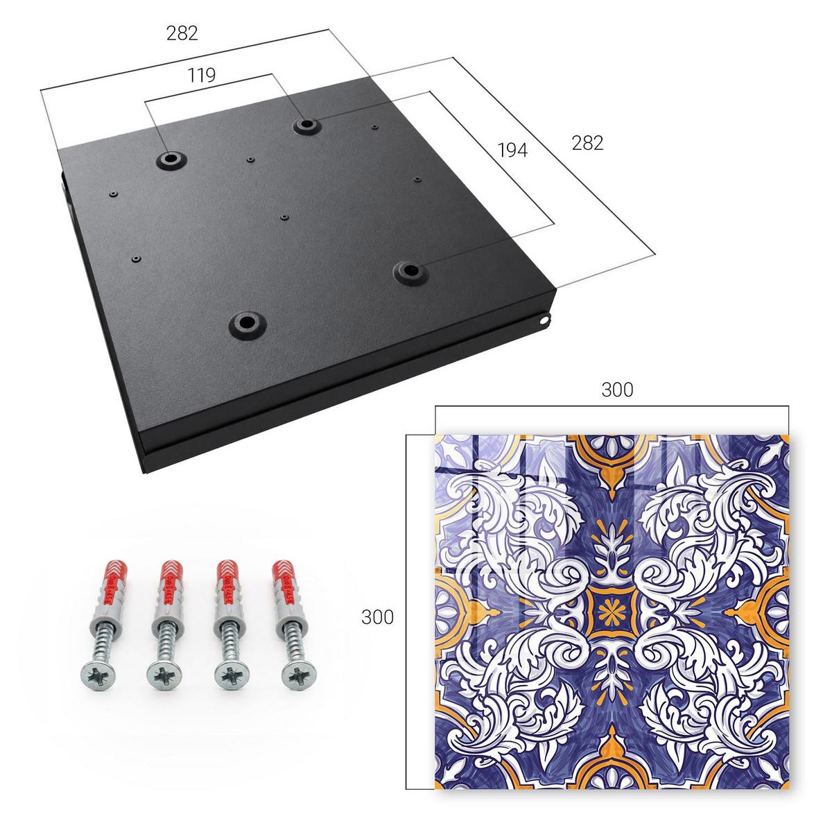 SCHLÜSSELBOX Schwarz 30x30 cm- Türöffnung nach rechts - Pflanzenornament - Blau, Metall (30/30/5cm) - TULUP