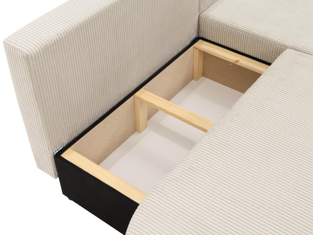 ECKSOFA Zerte Cord, Seite: Links - Beige/Schwarz, Holz/Kunststoff (252/175cm) - MIRJAN24