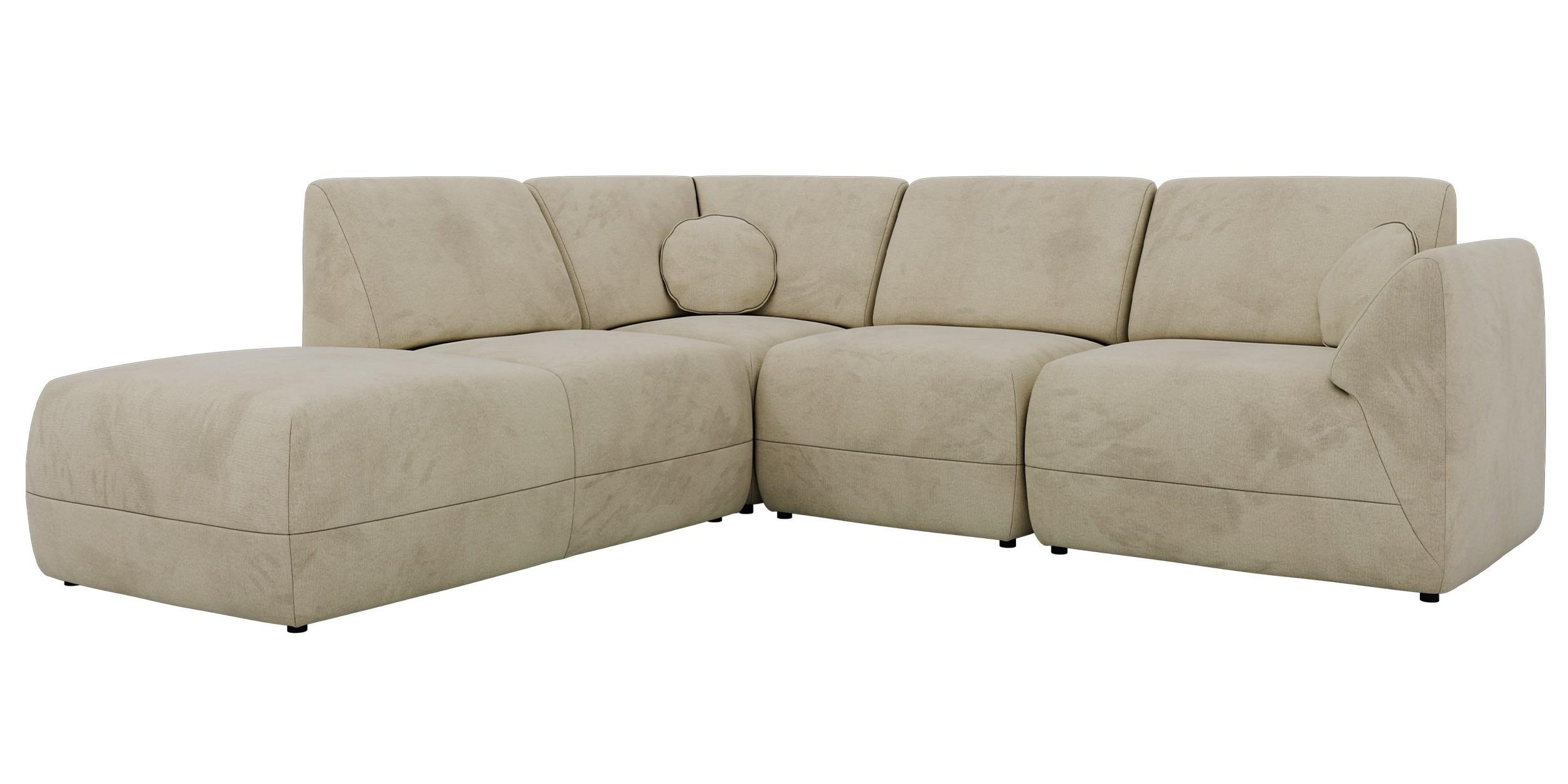 ECKSOFA NOARA 5M L Beige Velvet - Links - Beige/Schwarz, Kunststoff/Textil (244/267cm) - MKS