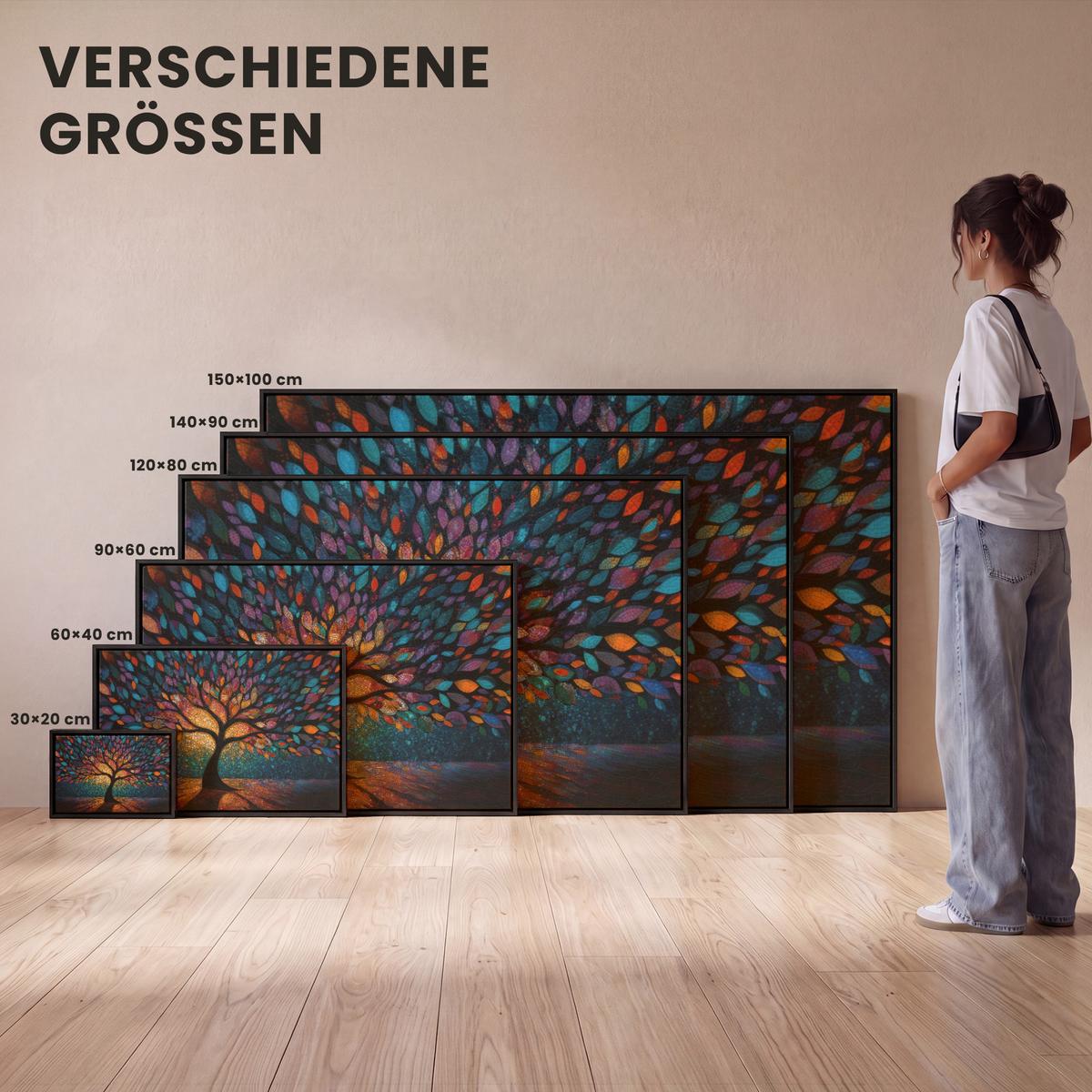 LEINWAND Bilder mit Rahmen - Mosaik - Bunt - Baum - Äste - 120x80 - Multicolor, Textil (120/80cm) - MuchoWow
