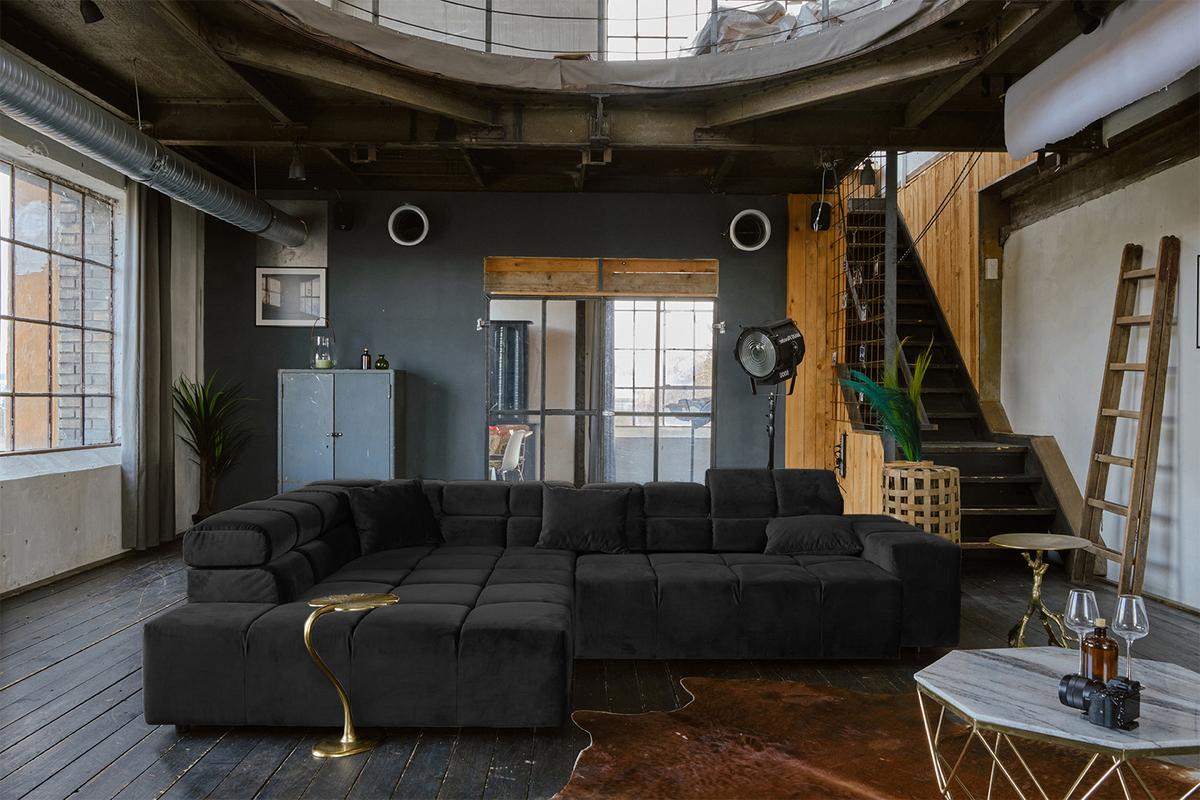 ECKSOFA MIT MOTORISCHEM SITZVORZUG NEVADA Schwarz Velvet Relaxfunktion - Schwarz, Textil (319/215cm) - KAWOLA