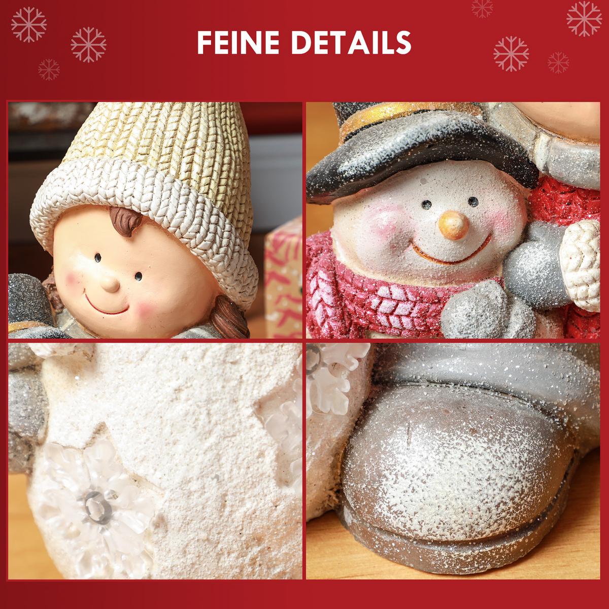 WEIHNACHTSDEKO Figur 45,5 cm Wichtel mit Schneemann LED-Licht In- und Outdoor - Multicolor, Kunststoff/Metall (18/45.5/25cm) - HOMCOM
