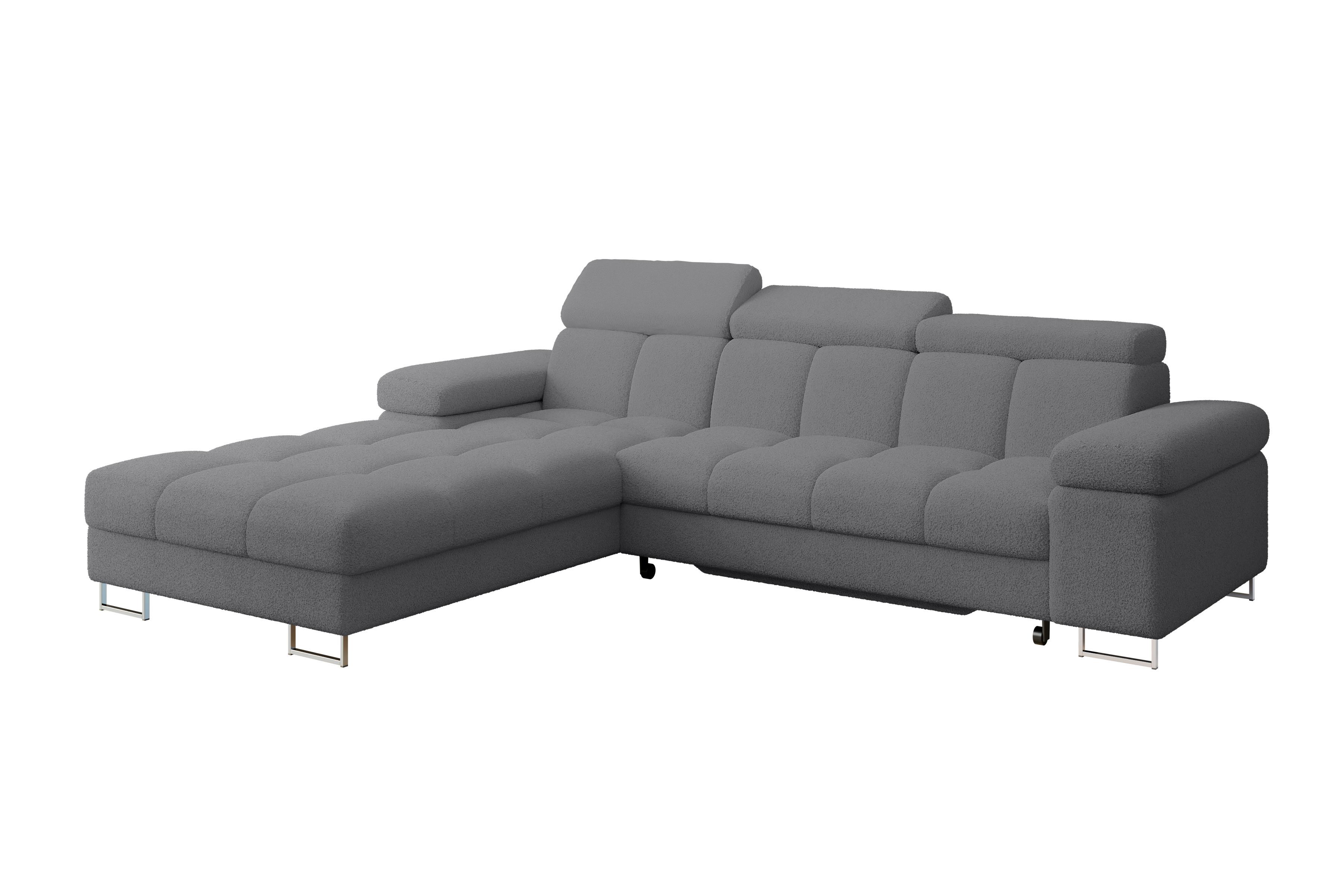 ECKSOFA mit Schlaffunktion Ottomane Links 271x203x79 Grau Bouclé - Chromfarben, Holzwerkstoff/Textil (271/203cm) - ALTDECOR