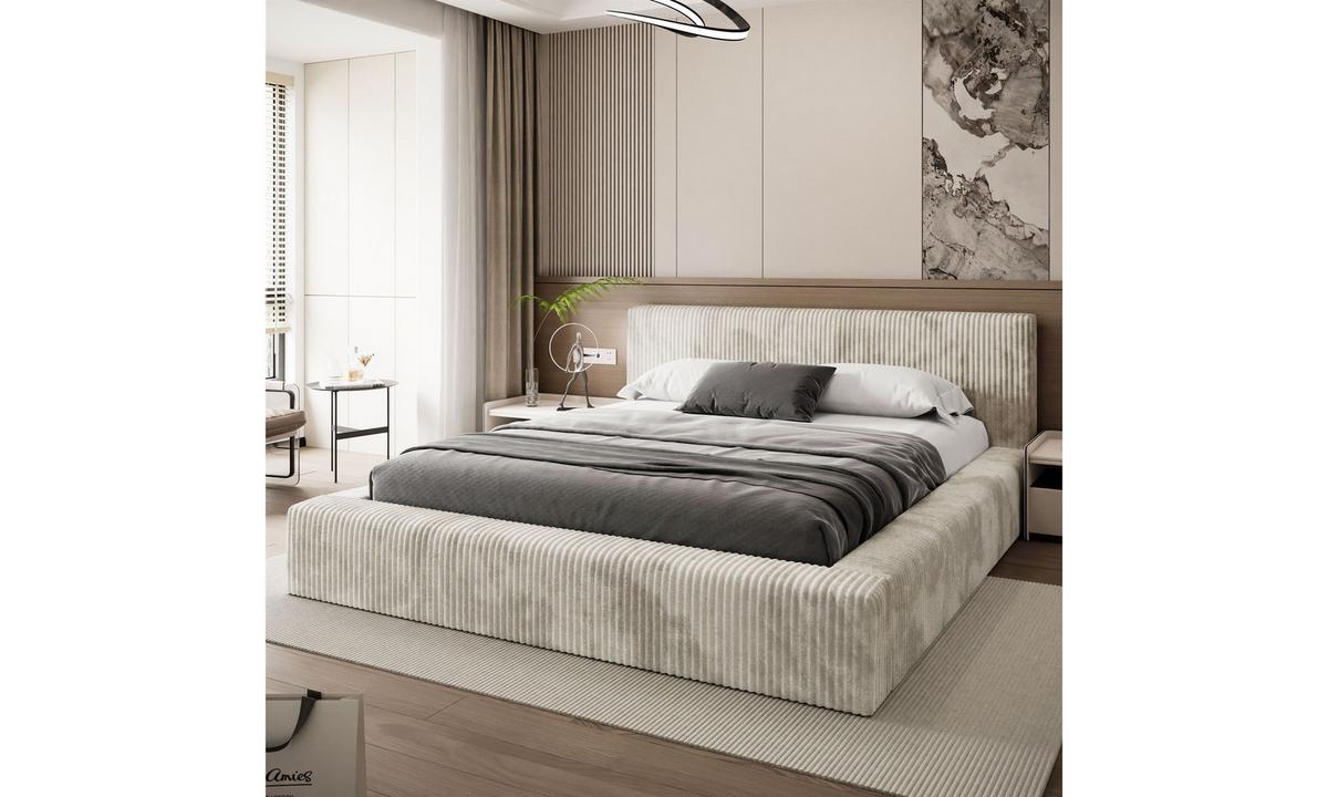 POLSTERBETT TILIA LUX 180x200 cm Tilia 03, 34 Holzlatten, Kopfteil 95 cm - Creme, Textil (180/200cm) - Lookway