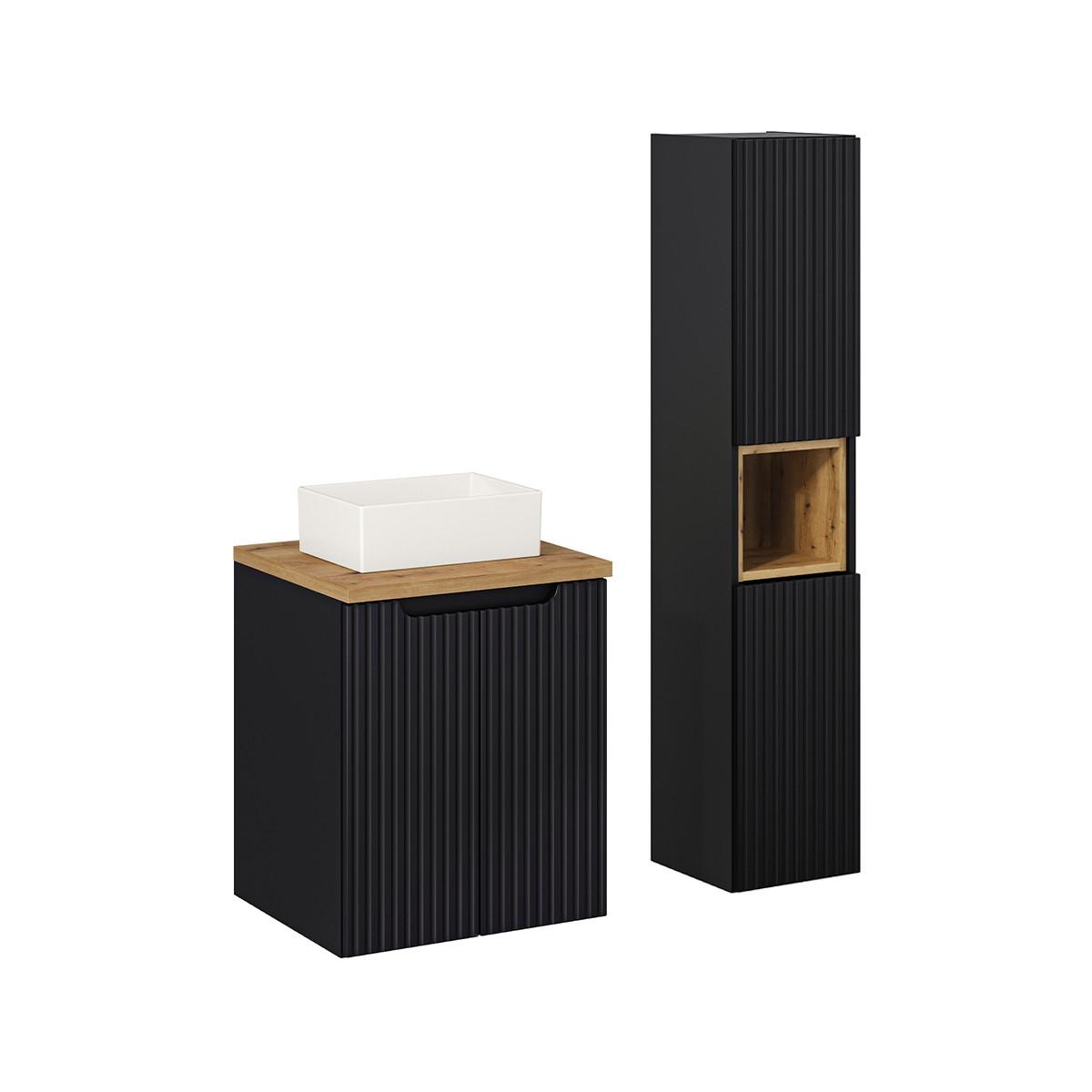 BADMÖBEL 50cm Riva 2er-Set Schwarz und Holz - Schwarz, Holzwerkstoff (50/57/40cm) - Petits-meubles