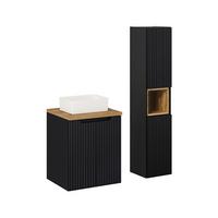 BADMÖBEL 50cm Riva 2er-Set Schwarz und Holz - Schwarz, Holzwerkstoff (50/57/40cm) - Petits-meubles