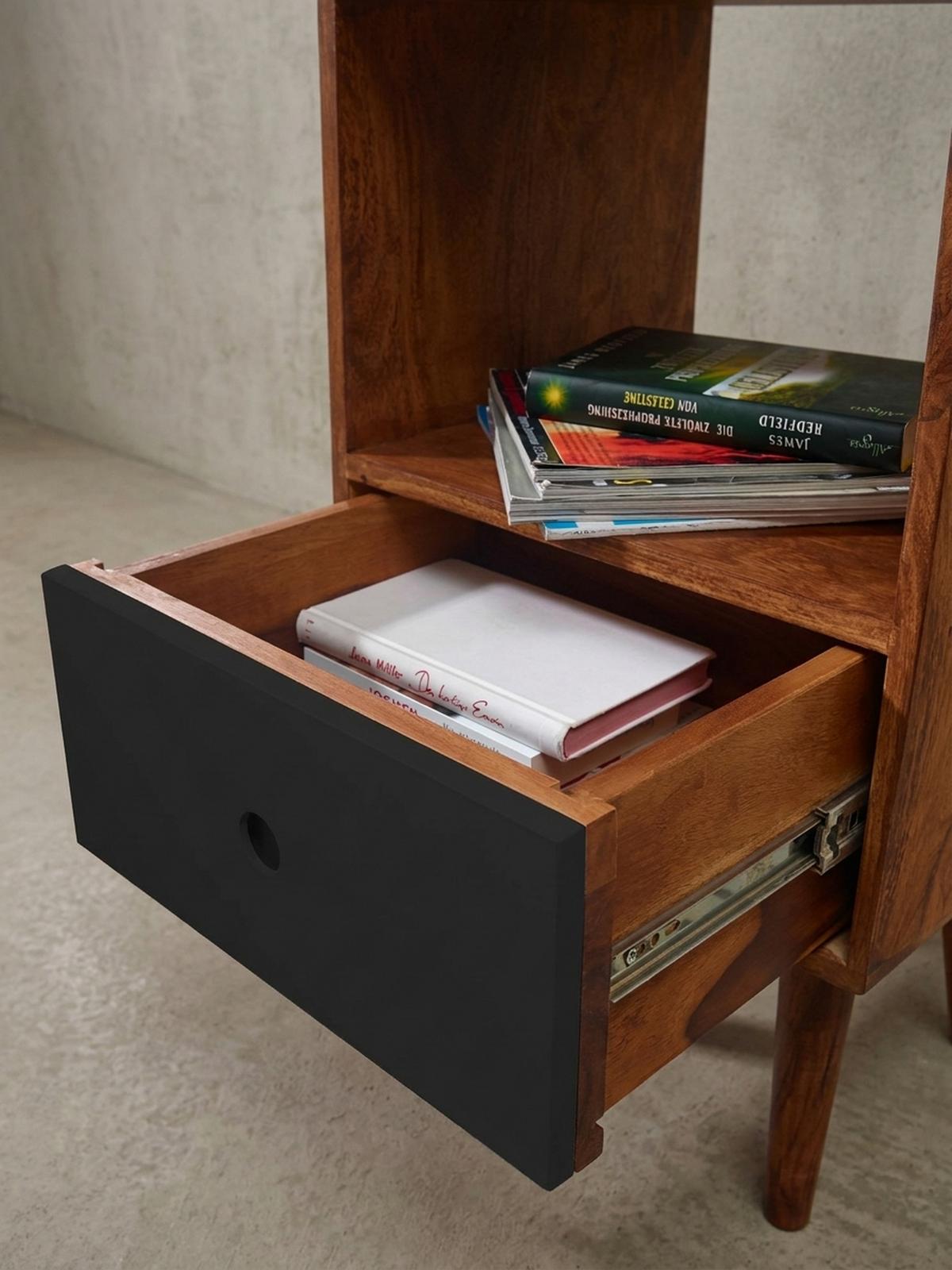 NACHTTISCH – Massivholz, 70 cm hoch, Retro-Stil, für Boxspringbett - Schwarz/Braun, Holz (40/70/35cm) - KADIMA DESIGN