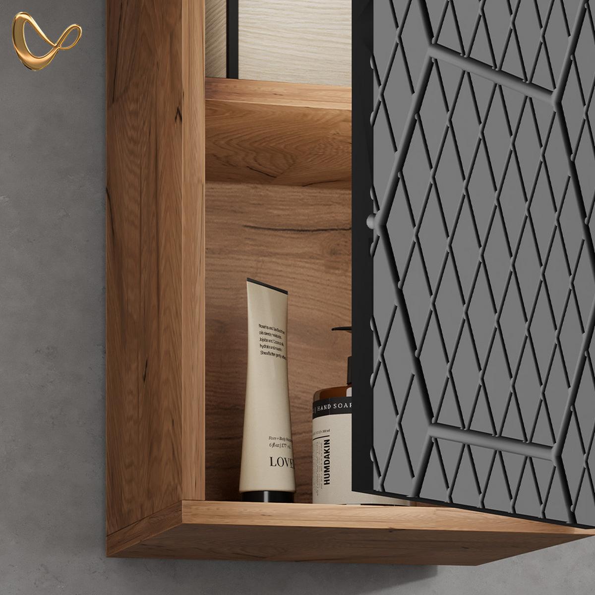 BADSCHRANK Ronco Anthrazit mit Wabenstruktur 30 x 59 cm 2 Fächer, Badezimmer - Anthrazit, Holzwerkstoff (30/59/24cm) - Livinity®