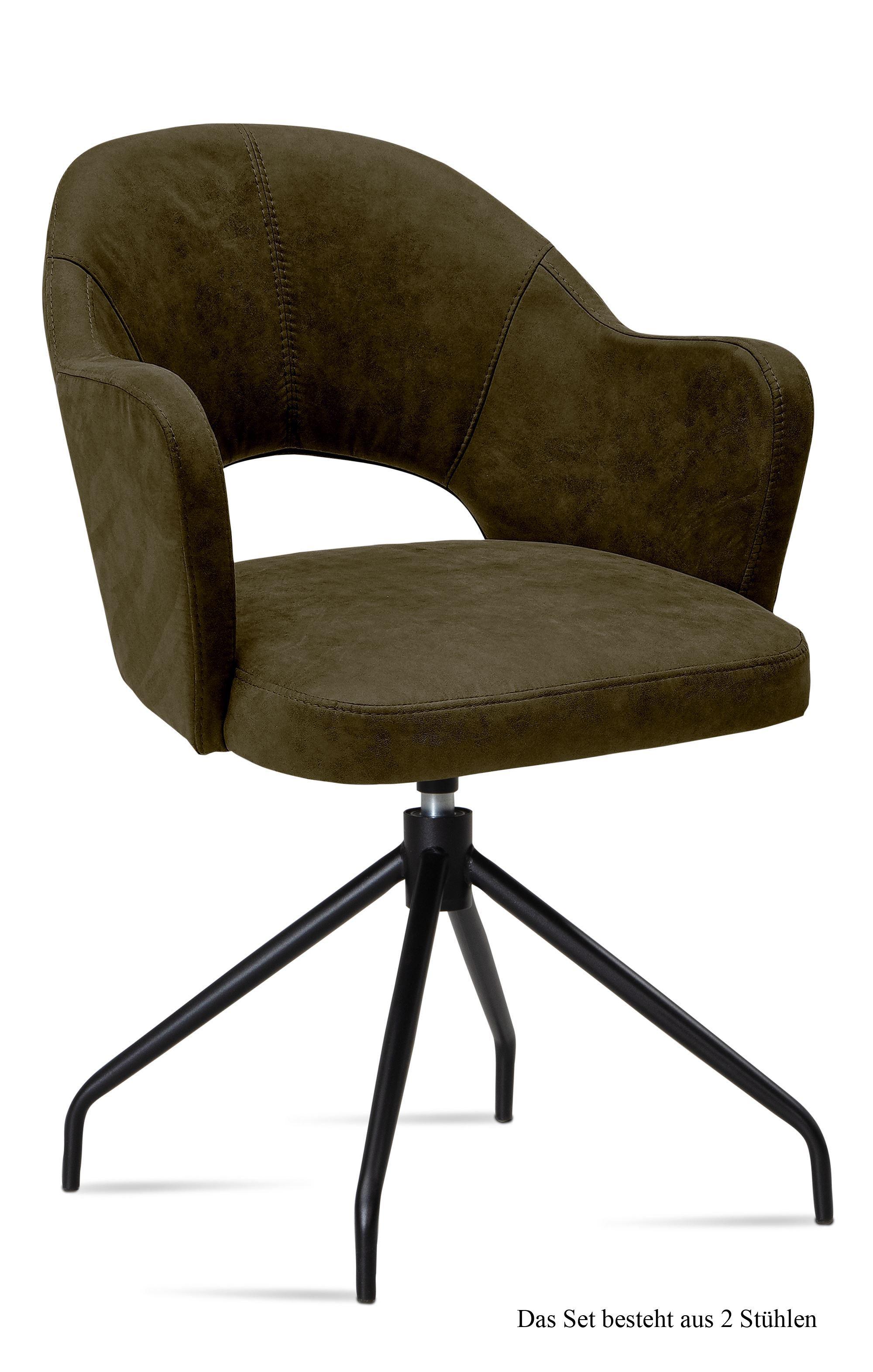 ARMLEHNSTUHL drehbar (2er-Set) Dorcas 59x87x61 Schwarz/Khaki - Dunkelgrün/Schwarz, Kunststoff (61/87/59cm) - 58aufmkessel