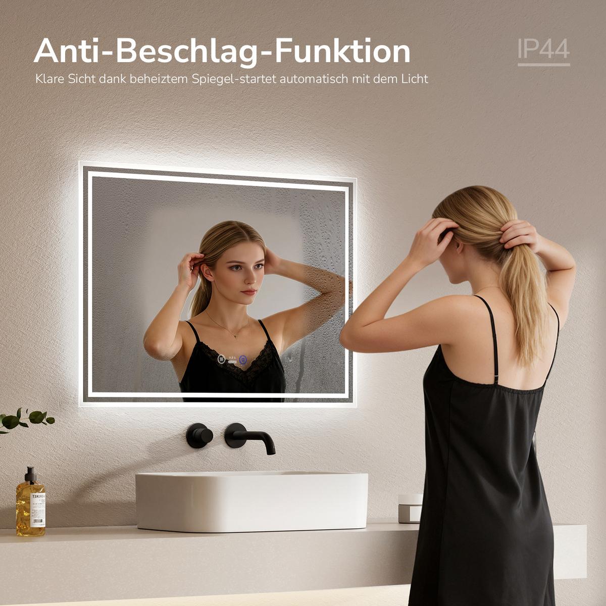BADSPIEGEL mit Beleuchtung mit Bewegungssensor, 80/60/3,5 cm - Transparent, Glas (60/80/3.5cm) - EMKE