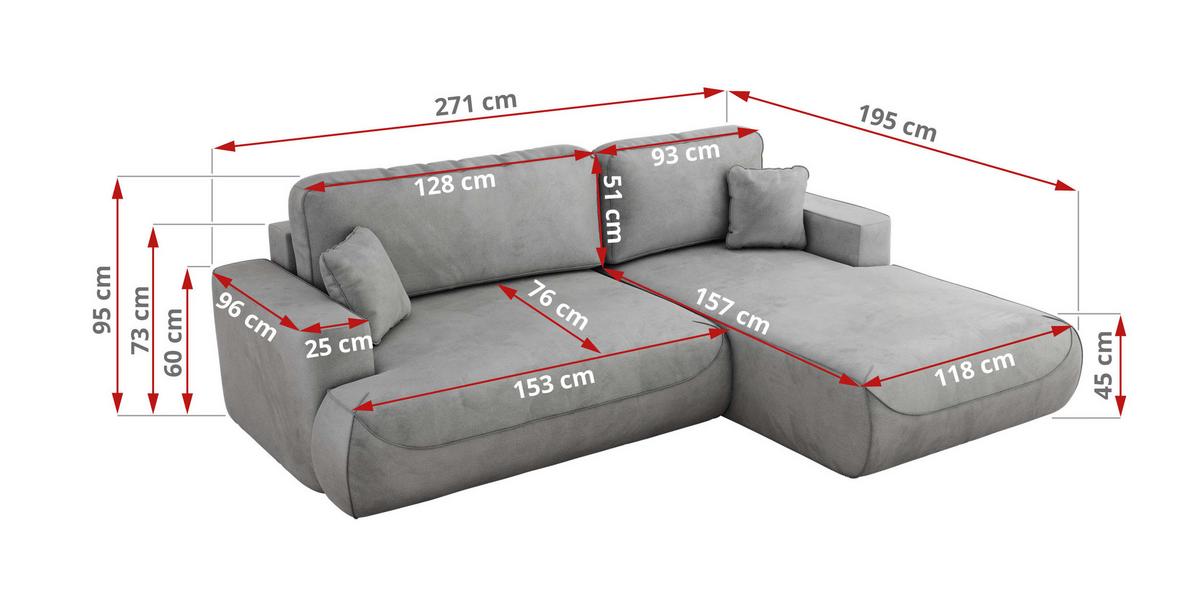 ECKSOFA OVO L Hellgrau Velvet - Rechts Seite - Hellgrau/Schwarz, Kunststoff/Textil (195/271cm) - MKS