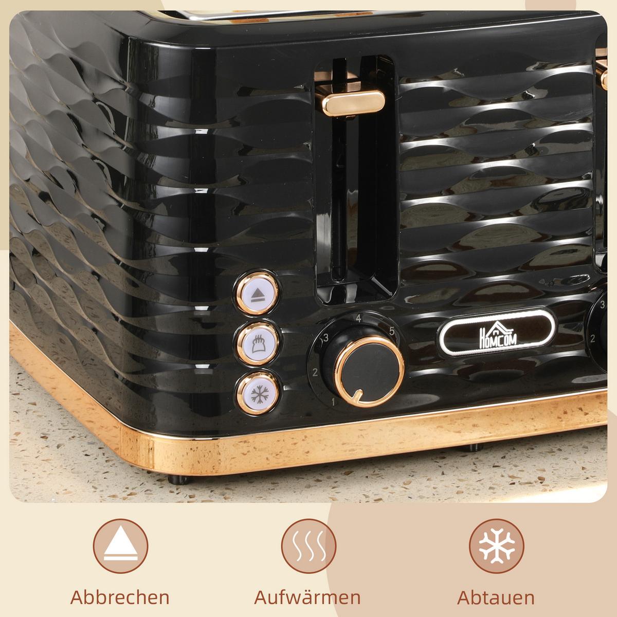 TOASTER mit Krümelschublade Stahl Schwarz - Schwarz, Metall (27.5/18.9/29.2cm) - HOMCOM
