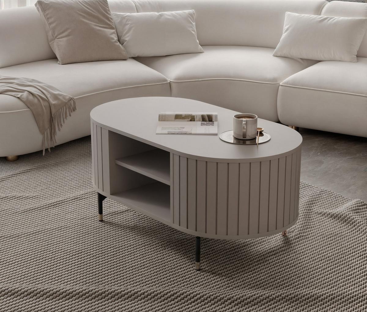 COUCHTISCH geriffelt, mit Ablage, Kaschmir - Kaschmir, Holzwerkstoff (47/104/56cm) - Idohome