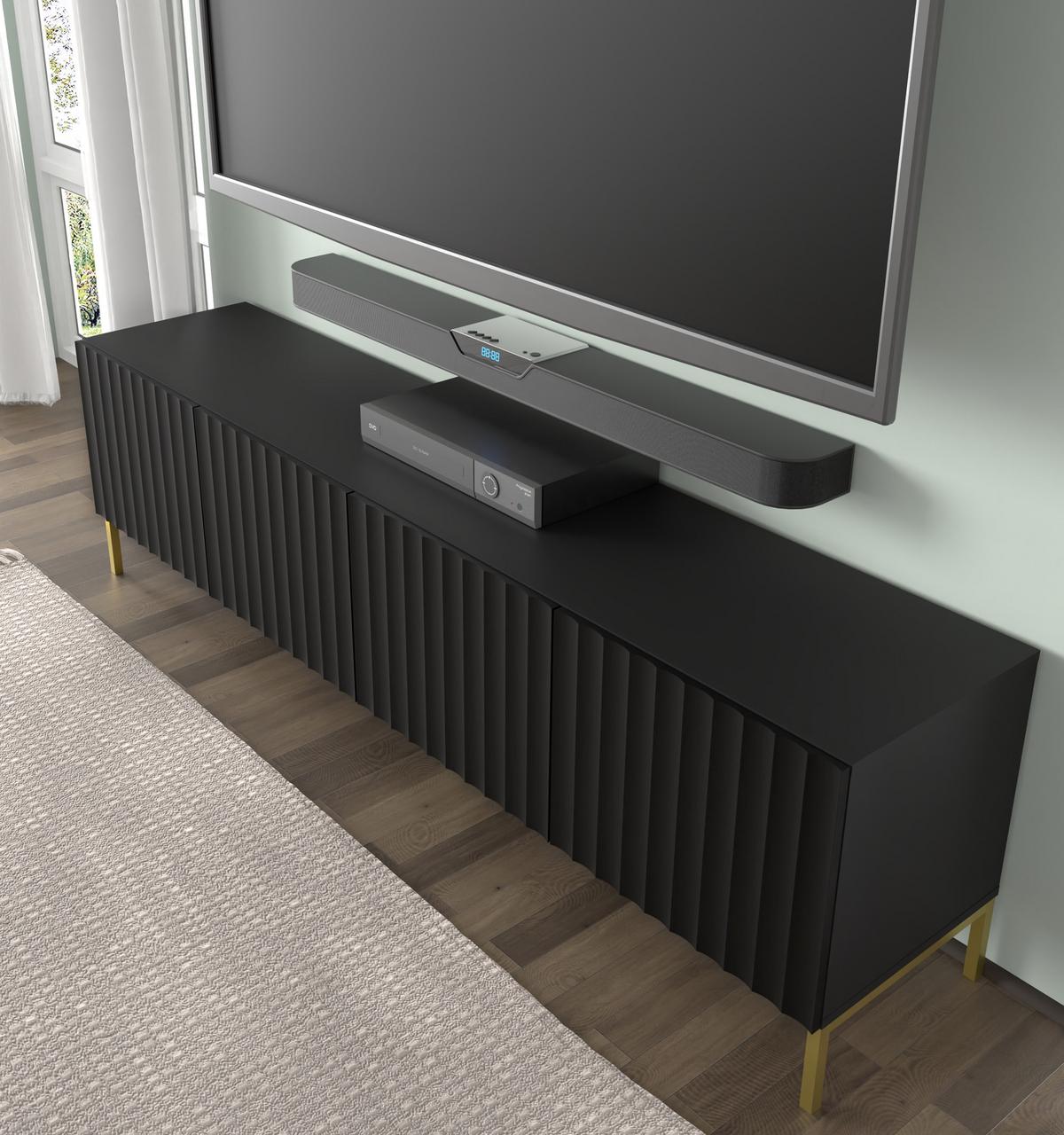 TV LOWBOARD Schwarz, Gold 200/56/42 - Goldfarben/Schwarz, Holzwerkstoff (200/56/42cm) - RAUMHIRSCH FURNITURE