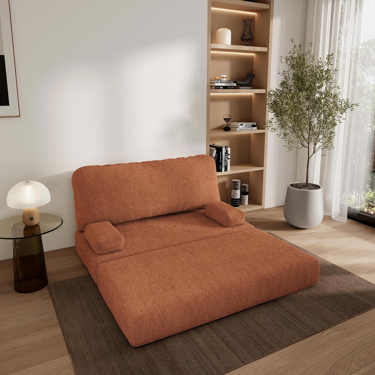 BETTSOFA KESTE aus Schaumstoff Bucle-Stoff Orange Schlaffunktion - Orange, Textil (140/86/60cm) - MASSENO
