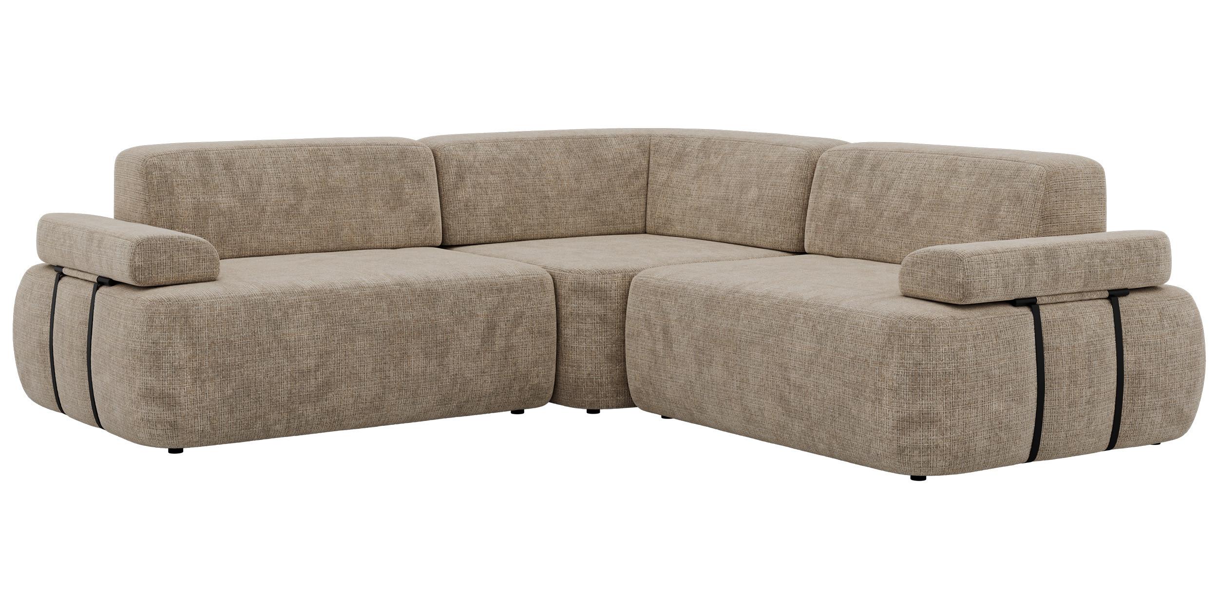 ECKSOFA MIREO L - Beige Schenille grob gewebt - Beige/Schwarz, Kunststoff/Textil (257/257cm) - MKS