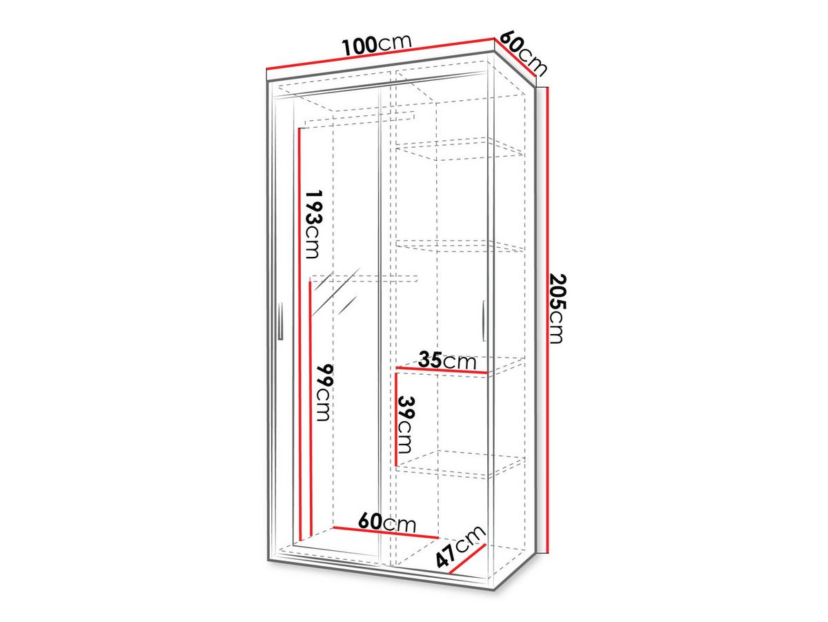 SCHWEBETÜRENSCHRANK Rejat 100 - Silberfarben/Weiß, Holzwerkstoff/Kunststoff (100/205/60cm) - MIRJAN24